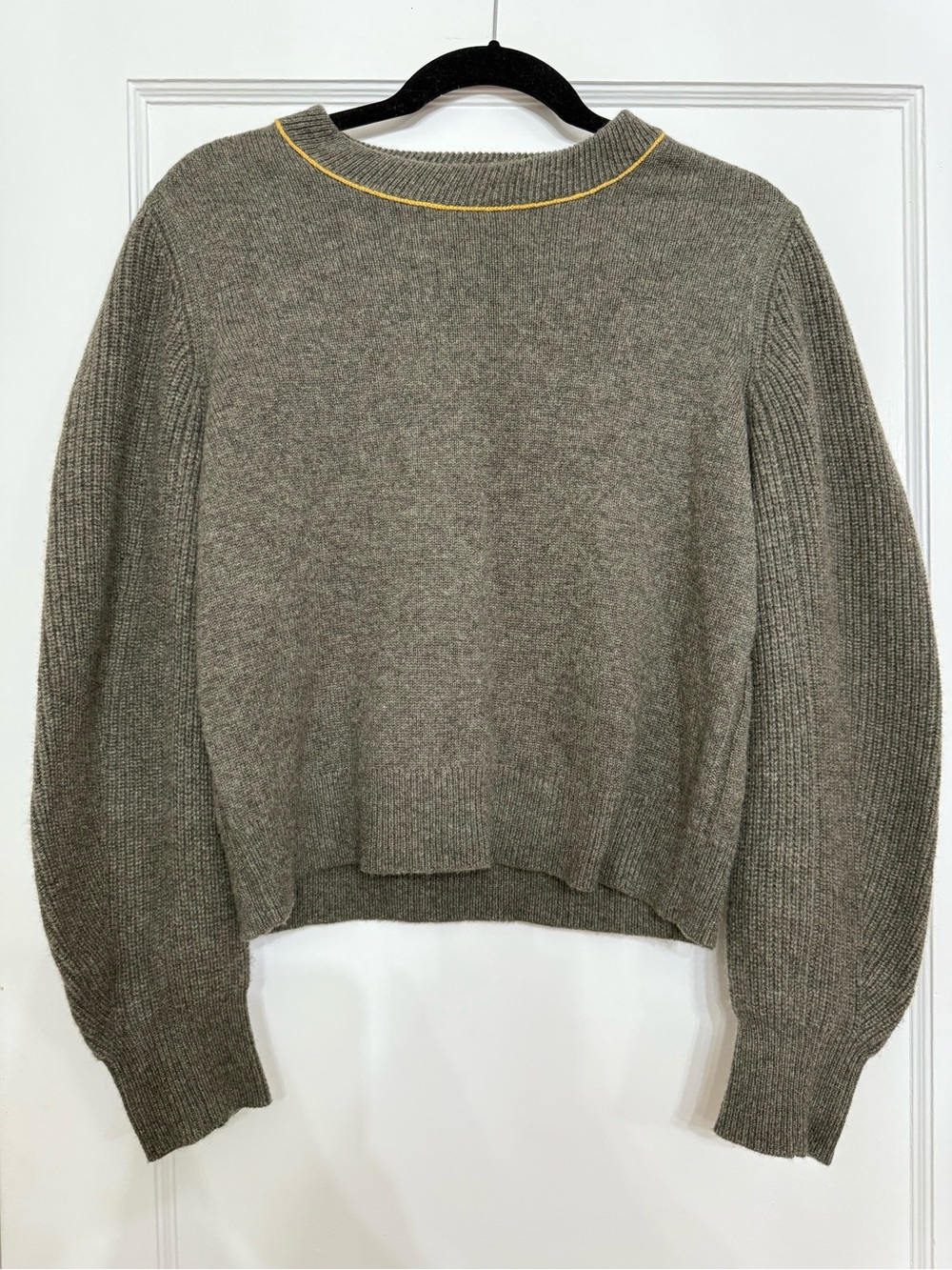 Rag & Bone Shannon Wool-Blend Sweatshirt Sweater with Yellow Contrast Trim